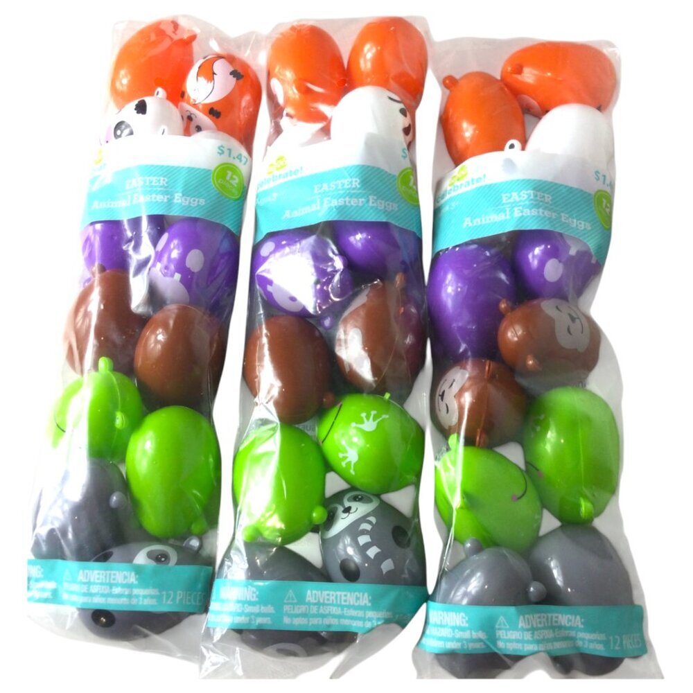 Lot of 3 Way to Celebrate Colorful Fillable Animal Easter Eggs 12 Count Each